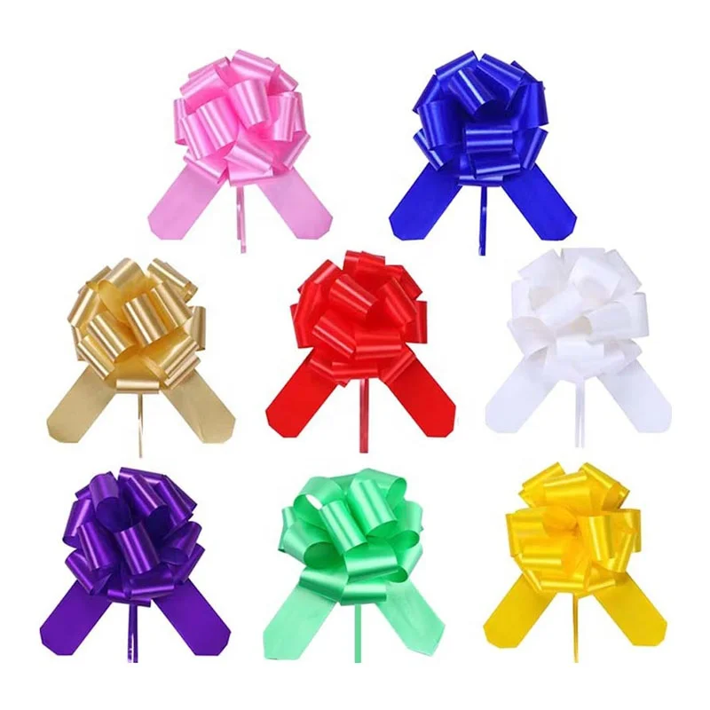 6/10/24 inch large Pull Up Christmas Gift Organza Flower Pom Pom Pull String Bow Ribbon for Car Door Flower Packing