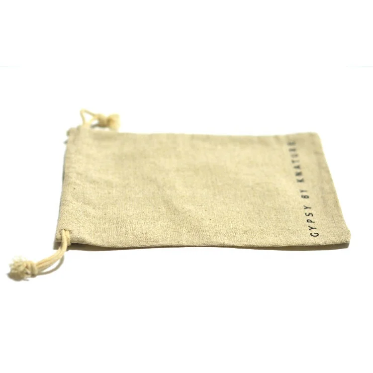 100% pure cotton linen drawstring storage bag with custom logo printed