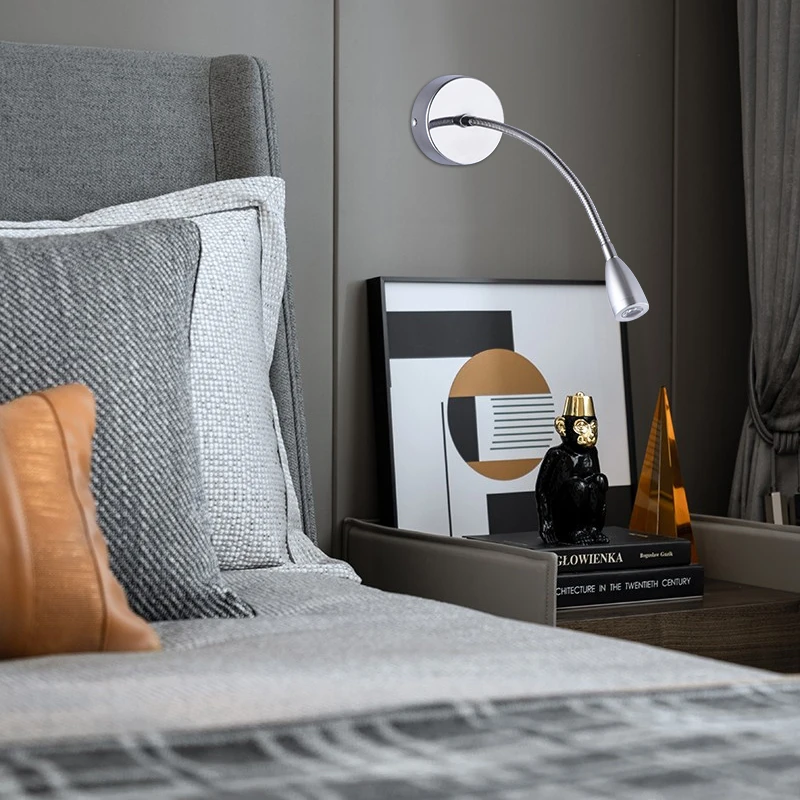 Aluminum Silver 3W Flexible Hose Led Read Bedside Table Lamp Book Reading Light with switch pipe light LED beside wall light