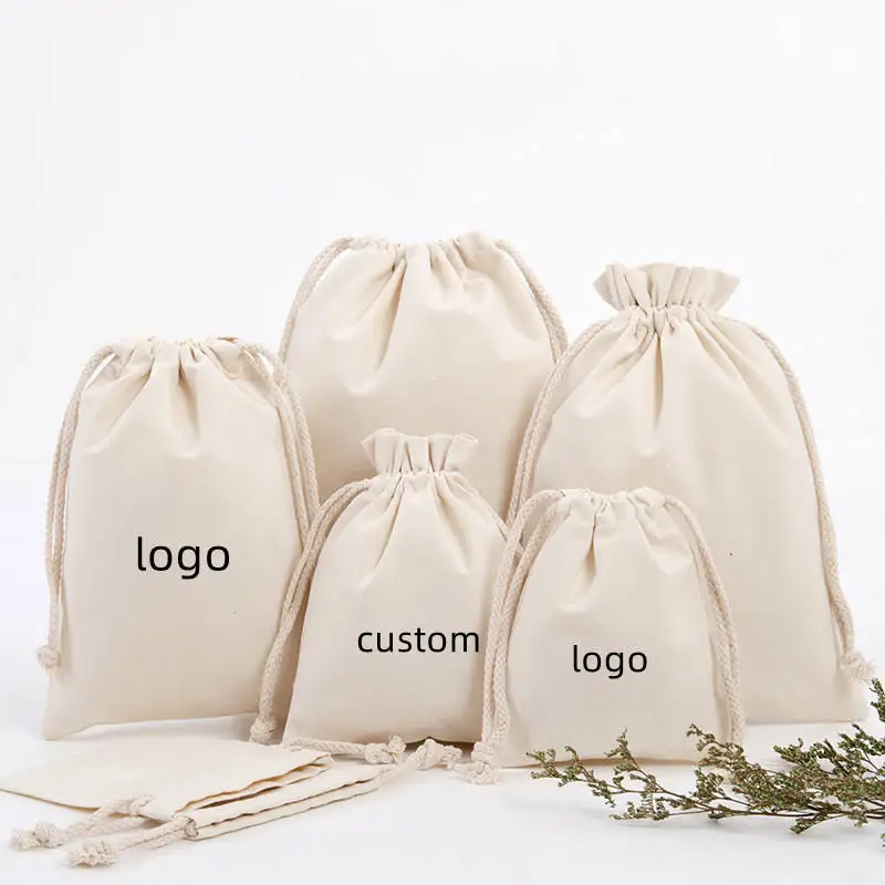 Wholesale Custom Printed Logo Canvas Top Opening Draw String Promotional Gifts Pouch Jewelry Cotton Drawstring Bag