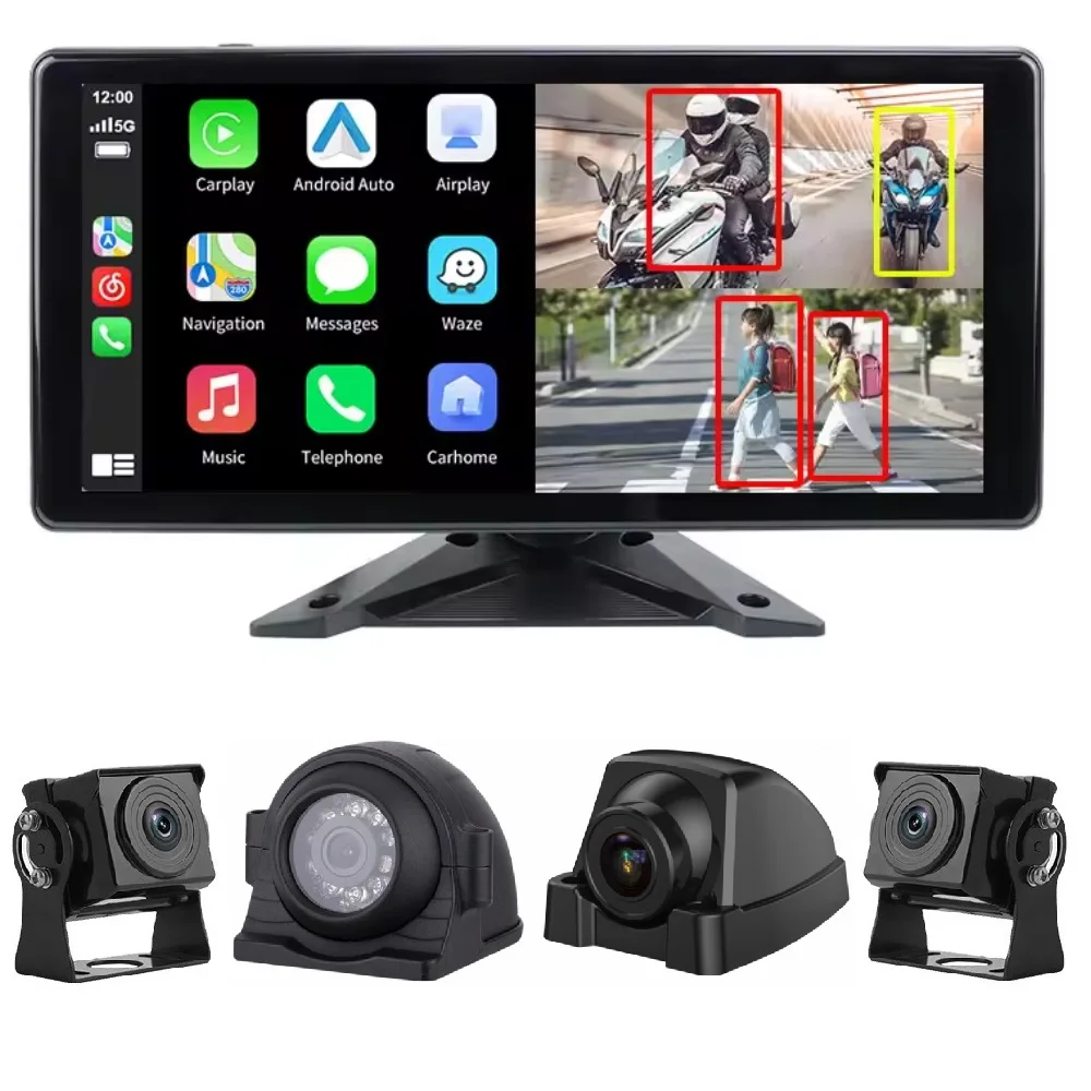 10.36' Wireless Carplay Android Auto Loop Recorder Dashcam 4k Front Rear Camera Truck Blind Spot Detection with Camera System