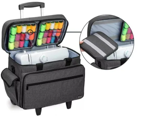 Collapsible Deluxe Sewing Machine Storage Case Rolling Trolley Sewing Machine Tote Carrying Bag