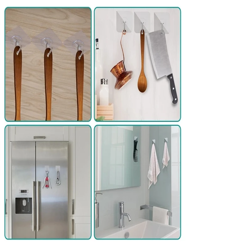 Transparent Strong Self Adhesive Door Suction Heavy Load Rack Cup Sucker Wall Hangers Hooks for Kitchen Bathroom