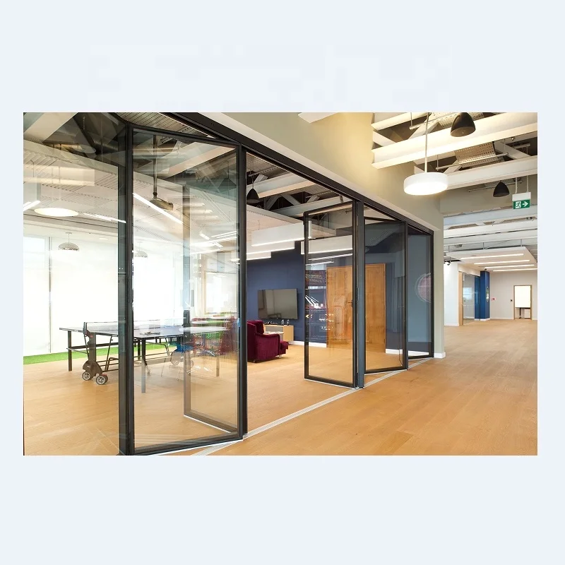 EBUNGE  Commercial Residential Low-E Glass Aluminum Bi Folding Accordion Sliding Exterior Bifold Door