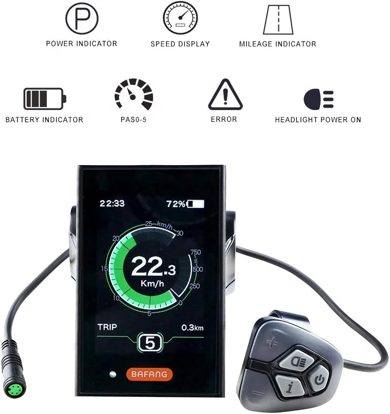 BAFANG 3.5in eBike Display DPC18 for  bafang Mid Motor 0-9 Pedal Assist Levels with Automatic Backlight UART Protocol