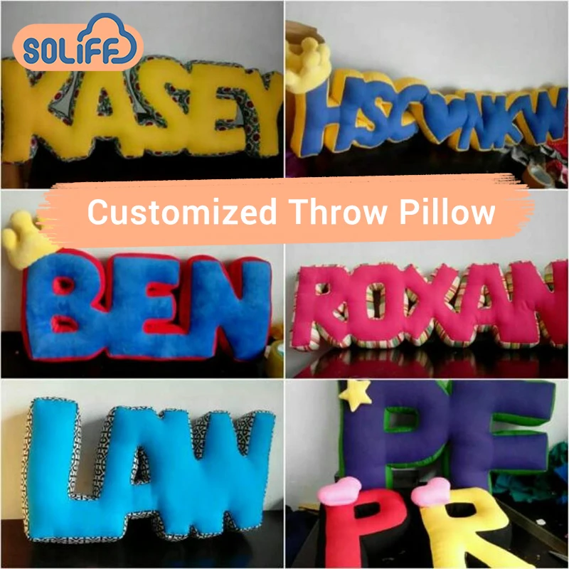 Fluffy Stuffed Custom Logo Original design soft plush material letter pillow for decorative