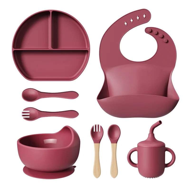 2024 Hot Sale Baby Tableware Feeding Set Bpa Free silicone Feeding Set Plate Bowl Cup And Spoon Fork For Babies