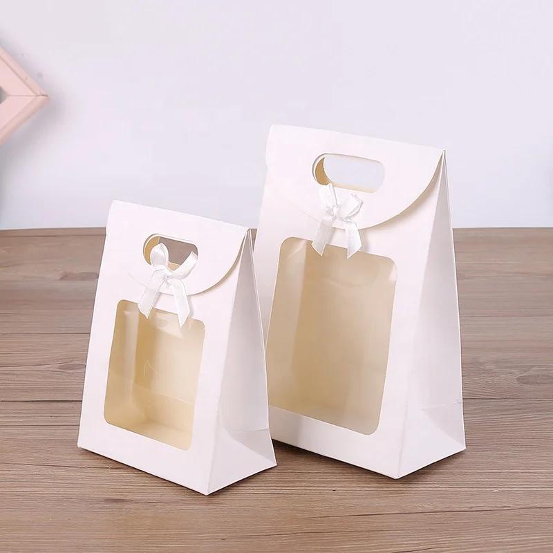 White and black window flap bow Velcro gift bag kraft paper packaging bag