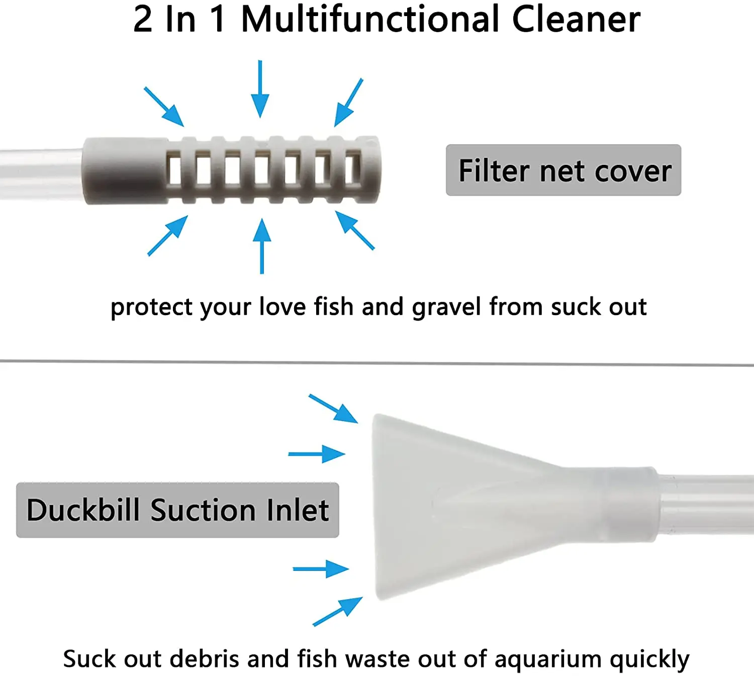 10 Gallon Fish Tank Cleaner and Aquarium Water Changer Siphon with a Thinner Water Tubing for Cleaning Small Fish Tanks