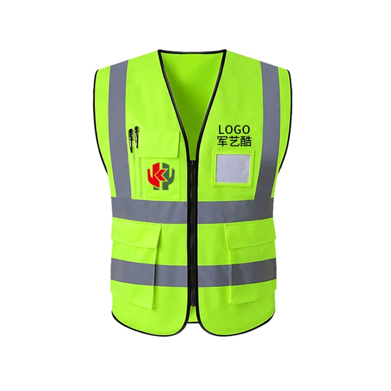 High visibility reflective safety vest logo  front construction  traffic  bicycle sport safety vest for worker with pocket