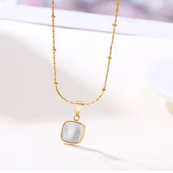 Manufacturer  women minimalist jewellery Square malachite shell pendant necklace