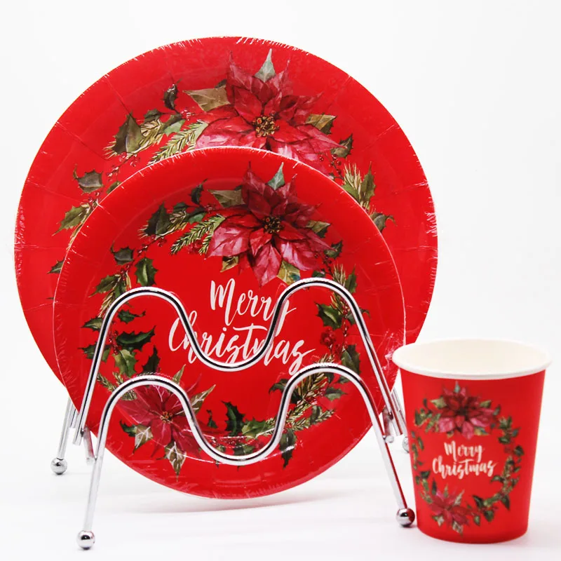 Wholesale Disposable Paper Tableware Sets Christmas Decoration Party Supplies of Paper Plate Cup Napkin Pack