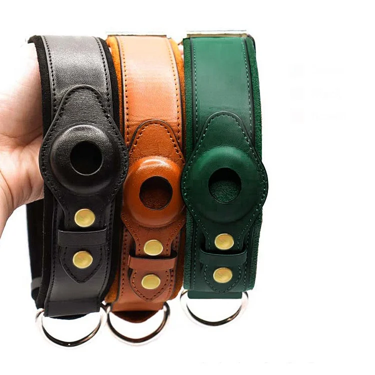 Custom Luxury Airtag Dog Collar Gps Accessories Cat Pet Collar And Leash Set Leather Airtag Dog Collars