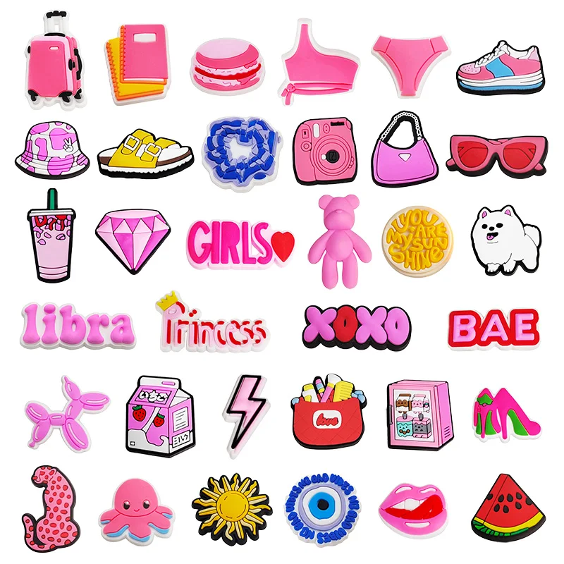 Оптовая продажа, розовые украшения для обуви из ПВХ в стиле преппи Croc, украшения для обуви Croc Clog charm