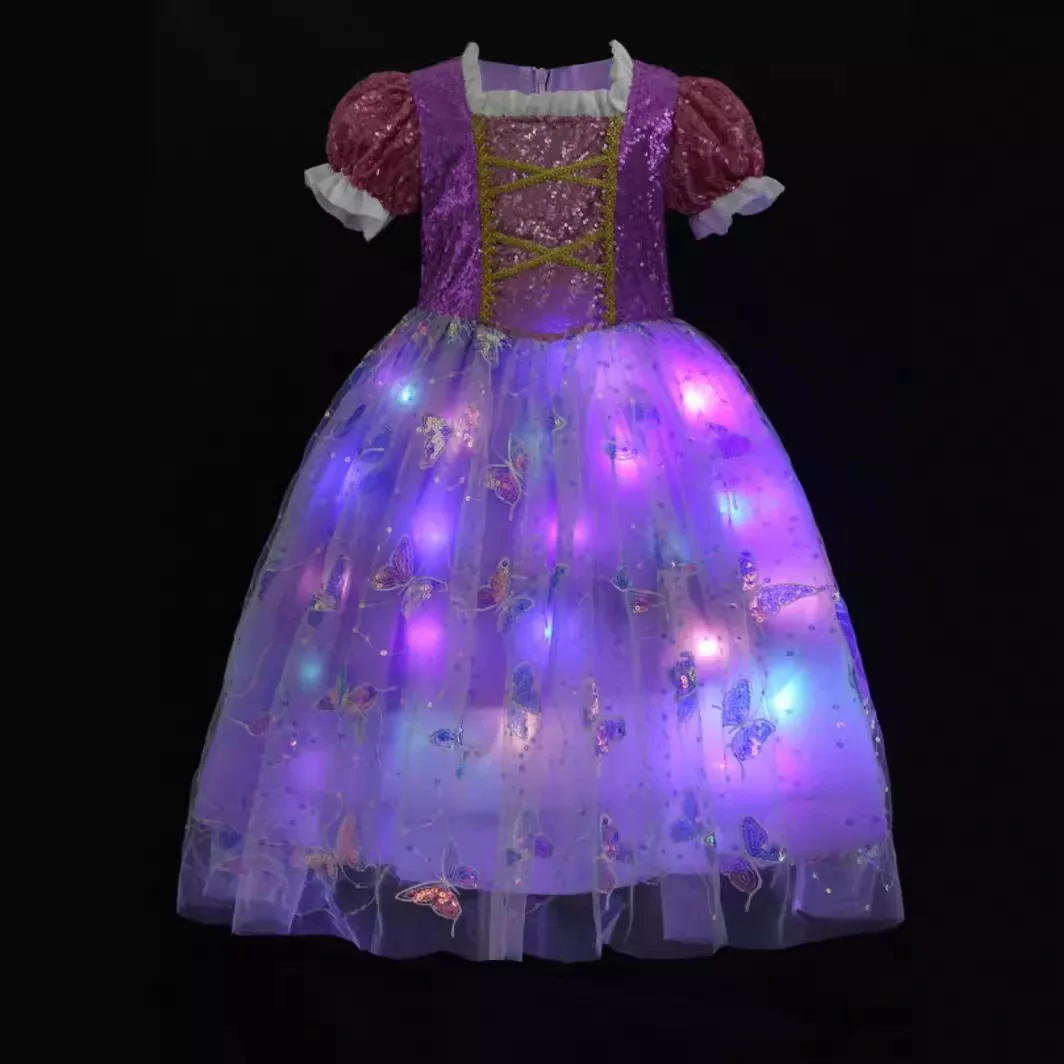 Glowing Girls Princess Costume 3-8 Years Old Girls Glowing Princess Dress Up Children Princess Fancy Dress Halloween Costume