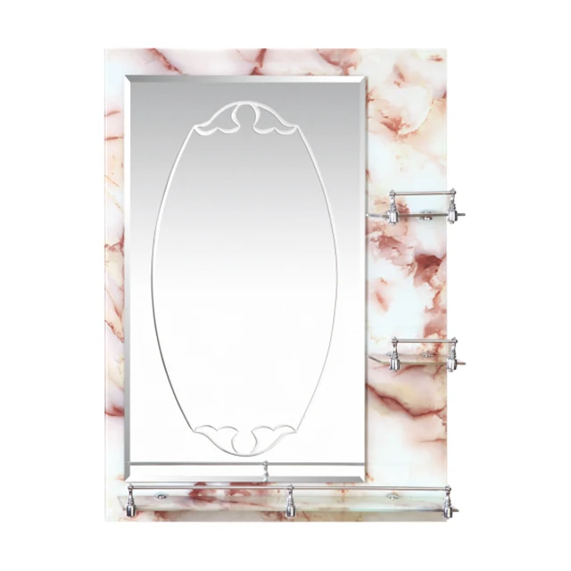 Decorative  Marble engraved bathroom  mirror Wall Mounted Double Side mirror with shelf