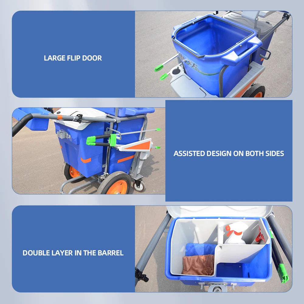 wholesale blue an yellow janitor cart cleaning trolley multipurpose trolley carts Hand Push Hospital Hotel Cleaning Cart Trolley