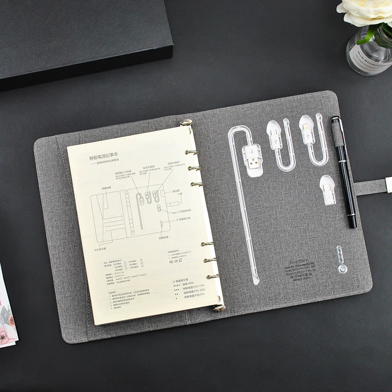 Dual-Purpose Wireless Charger Power Bank Notebook with Light-up Logo Promotional Charging Planner Business Gifts for Branding