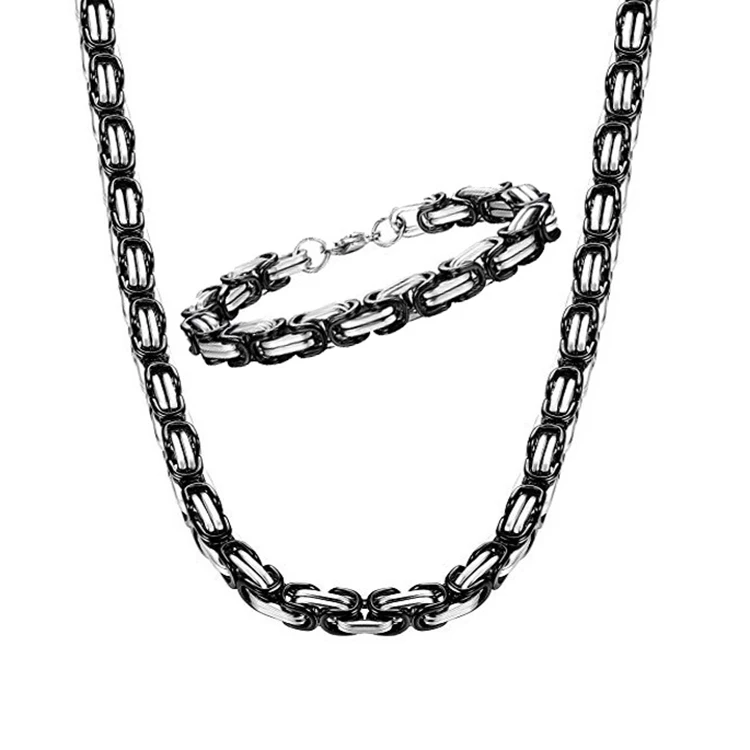 Мужская Двухцветная викингская цепочка из нержавеющей стали, комплект из колье и браслета византийского цвета