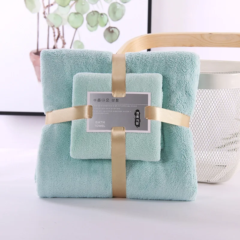 Coral velvet absorbent towel wholesale 2 pieces set thickened gift bath towel set wholesale logo beach mother set towel