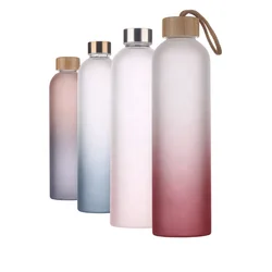 32 oz 1 Liter  Glass Water Bottle with Time Marker  Plastic Sleeve Gym Fitness Sports