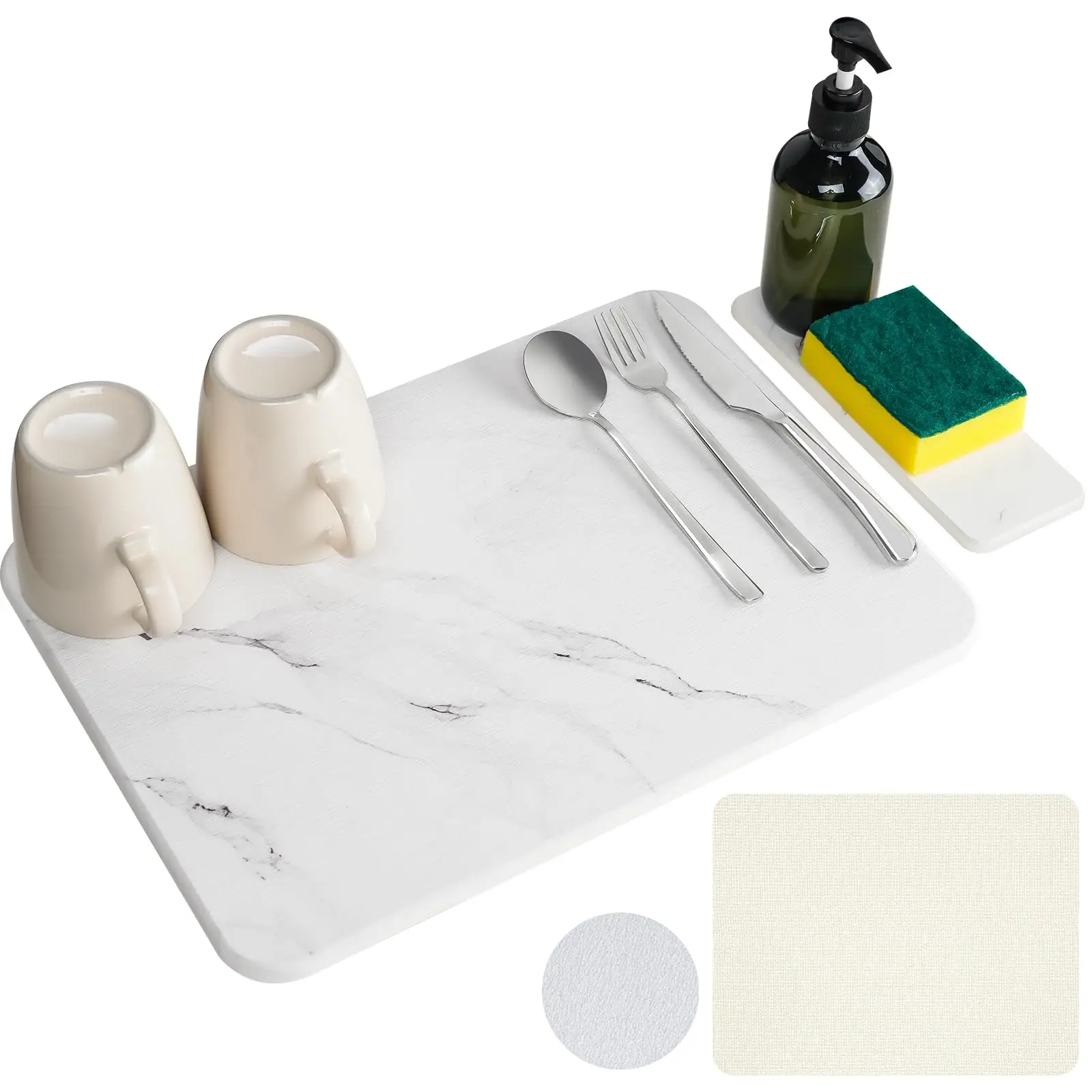 Diatomite Stone Marble Dish Placemat Water Absorbing Tableware Mat Non Slip Water Absorbent Diatomaceous Earth Dish Mat