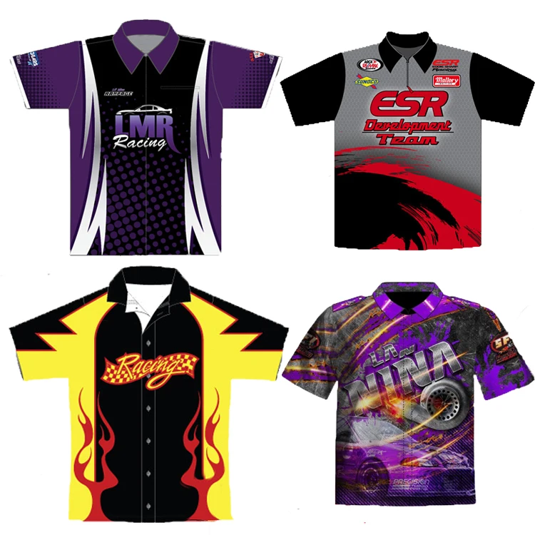 Custom Design Pit Crew Shirts Sublimation Printing Racing Motorcycle Racing Shirts