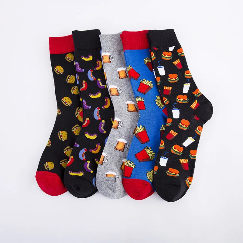Hamburger beer chips snack sock hot dog cotton crew socks mens tube fashion oem socks good quality no minimum