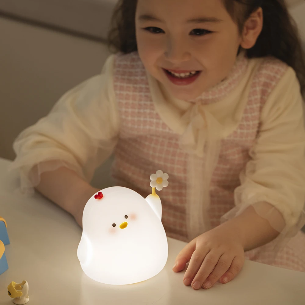 Cute Chick Night Light Animal Soft Silicone Night Lamps 35 Hours USB Rechargeable LED Lamp for Girls Baby and Toddler