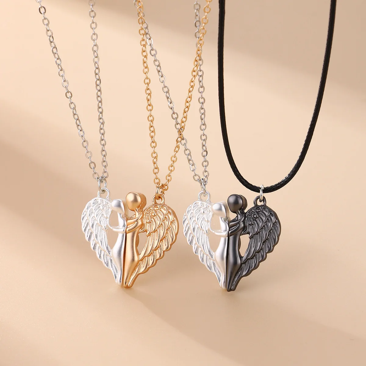 Lovers Magnet Angel Wings Embrace Love Pendant Devil Wings Magnet Valentine Gift Necklace Collarbone Chain Jewelry