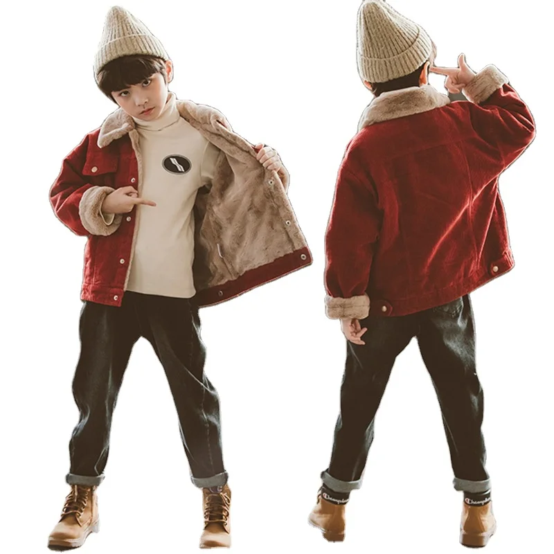 Осенне-зимняя детская одежда, куртка, теплая куртка для мальчиков и девочек, детское плюшевое плотное пальто с кроликом, вельветовое пальто с лацканами