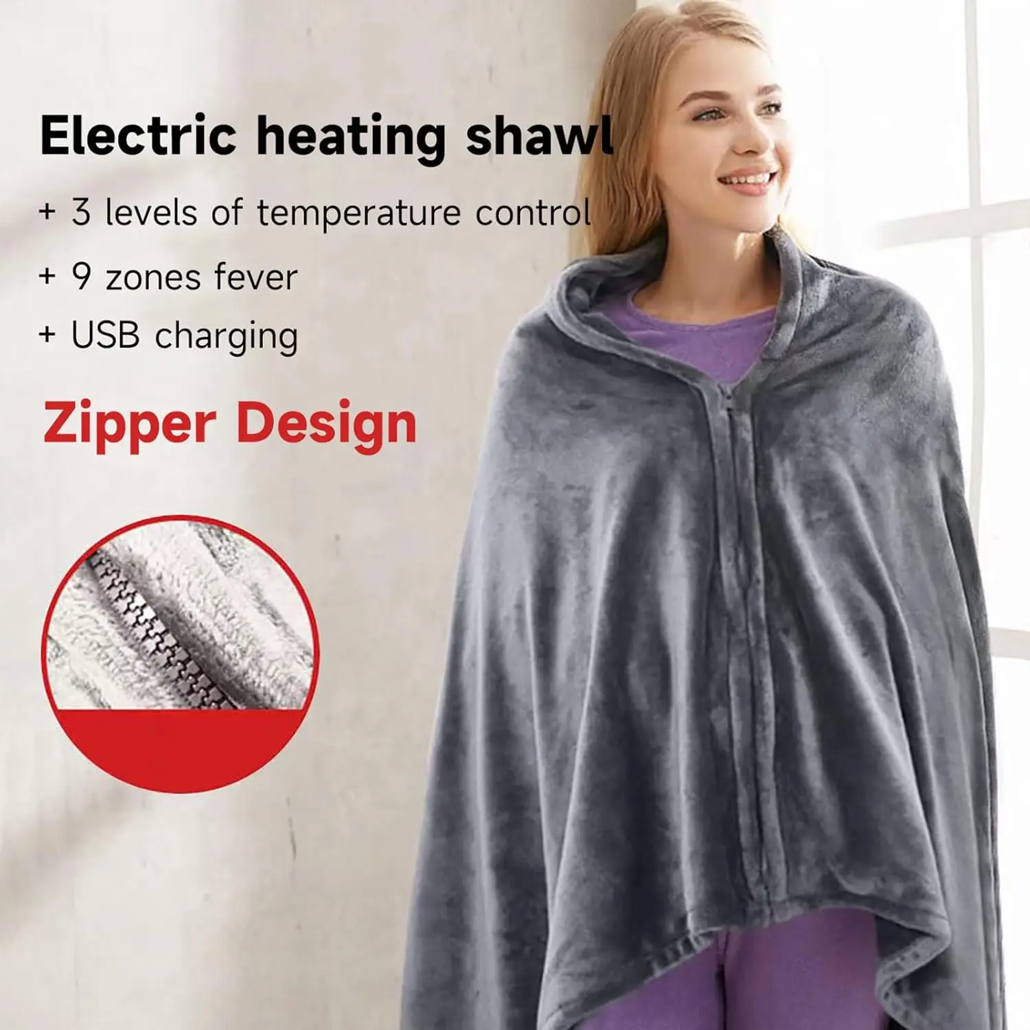 USB Heated Blanket Wrap Wearable Heated Throw Blanket with Buttons Ultra Warm Heating Neck and Shoulders Shawl for Home Office
