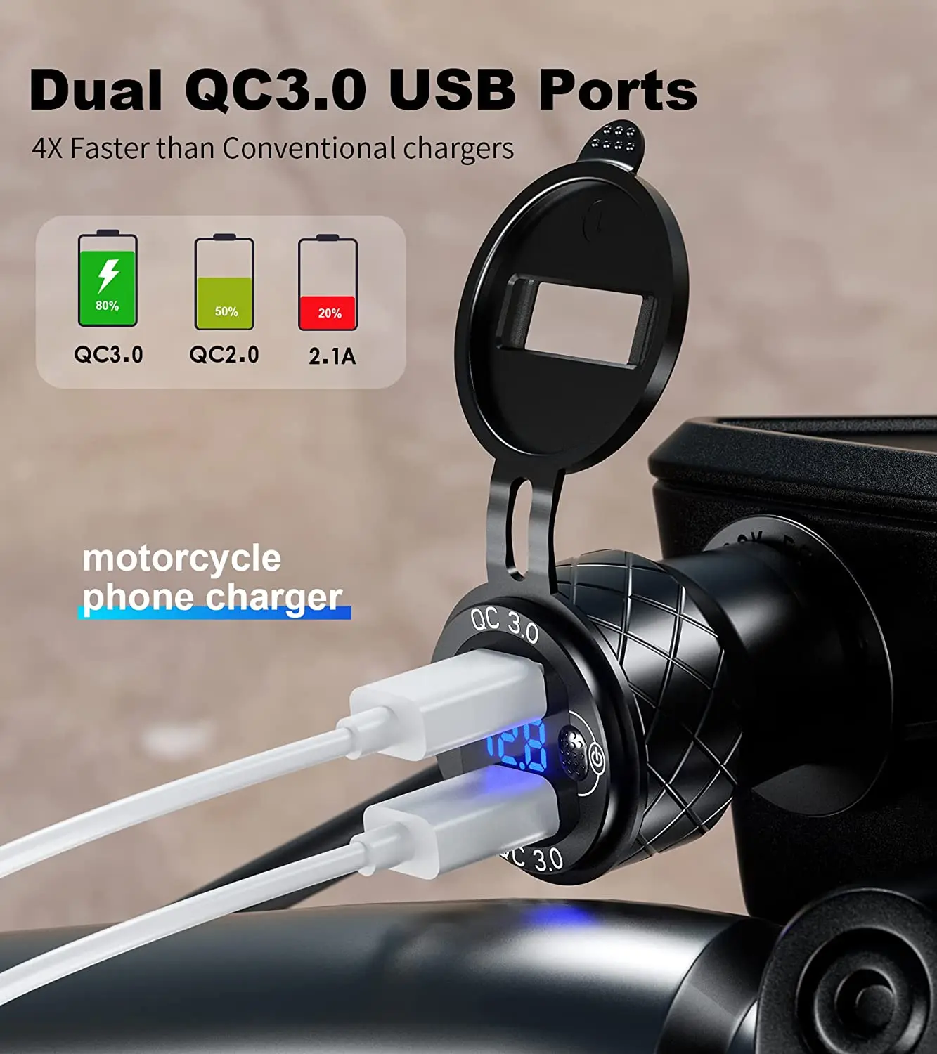 Aluminium DIN Hella Power outlet Plug Charger Motorcycle Dual Quick Charger 3.0 USB Charger Power Adapter with LED Display