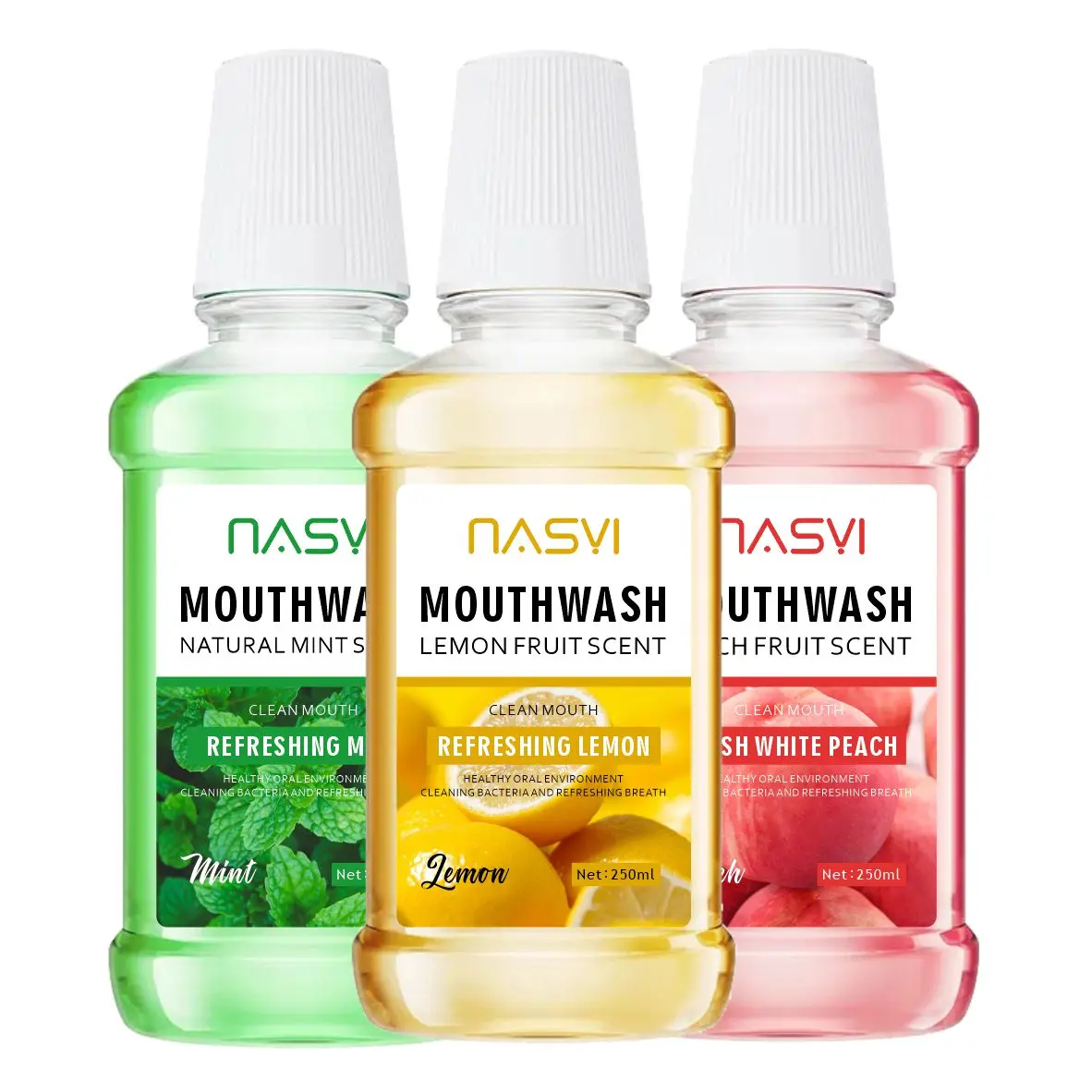 NASYI 250ml mint mouthwash manufacturers wholesale large bottles of peach flavor men and women fresh breath mouthwash