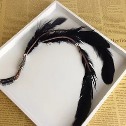 Hot Women Feather Tassel Headband Headdress Tribal Hair Rope Headpieces Hippie Party Fashion Headwear Indian Chicken Hair Clips