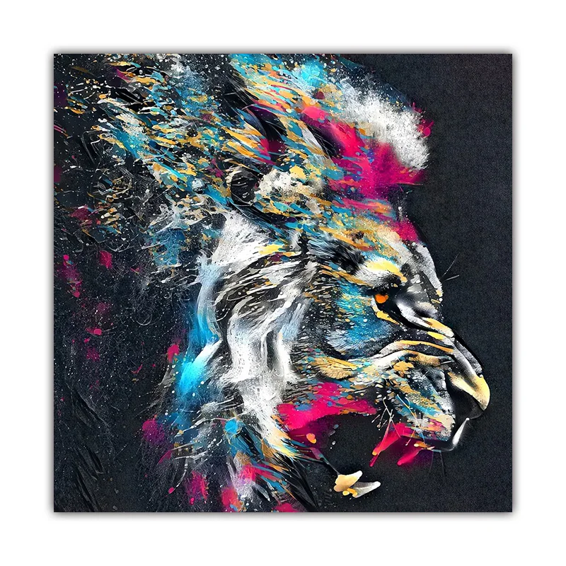 Lion Animal Canvas Print Wall Art Painted Lion with Personalized Personality for Living Room Bedroom Home Office Wall Decor Art