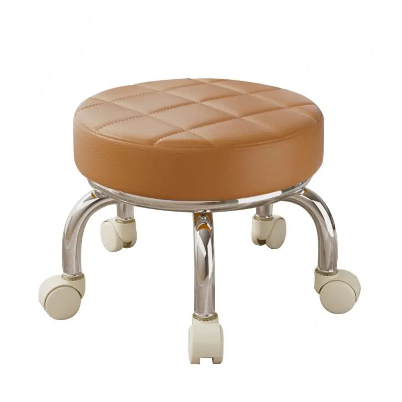 Leather Low Rolling Stool - Swivel Small Stool with Universal Caster Wheels for Home Office Garage Shop Fitness Sport