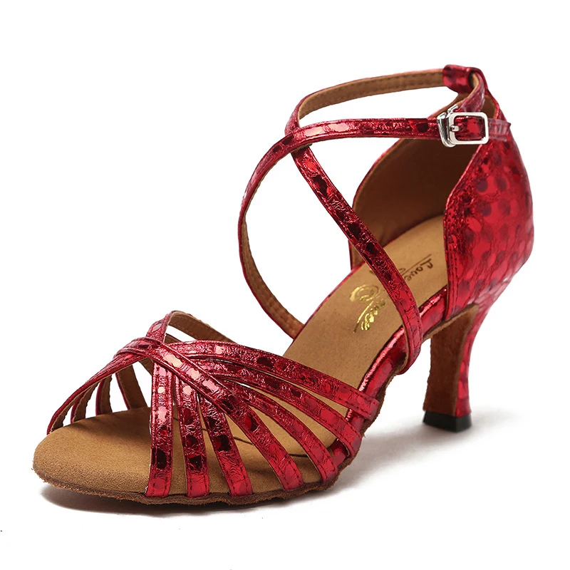 Wholesale spot flash red latin dance shoes female salsa party dance shoes dancer pu dance sandals ladies