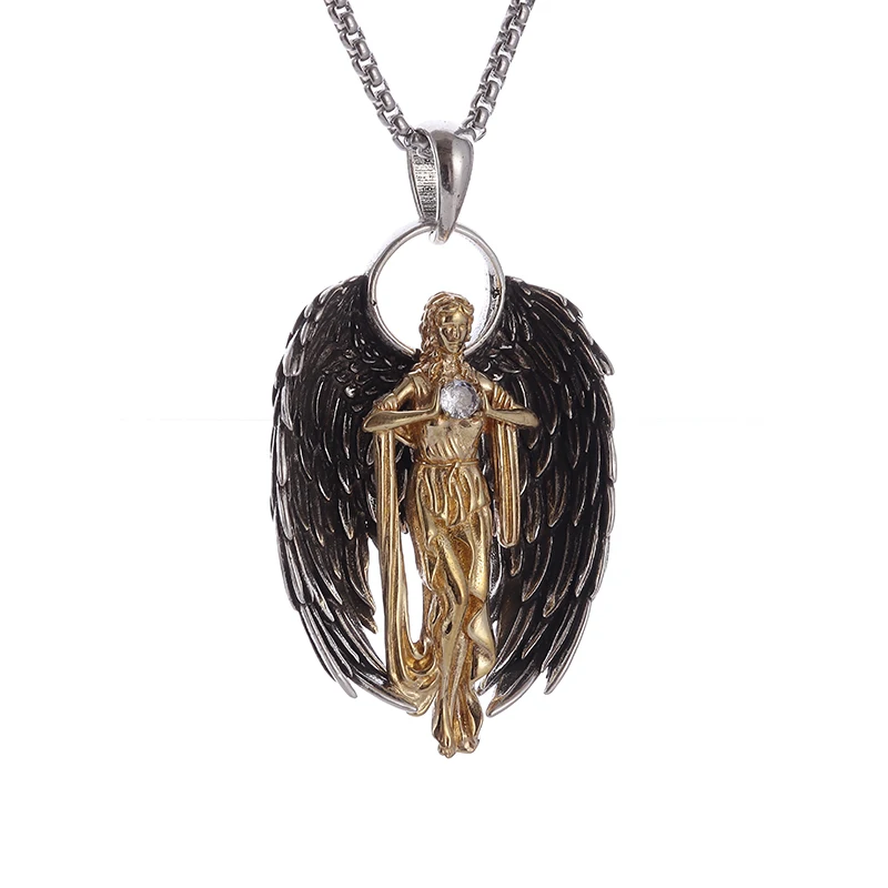 Retro personality creative exquisite angel wings pendant Angel St. Gabriel Paladin necklace male and female Christian amulet