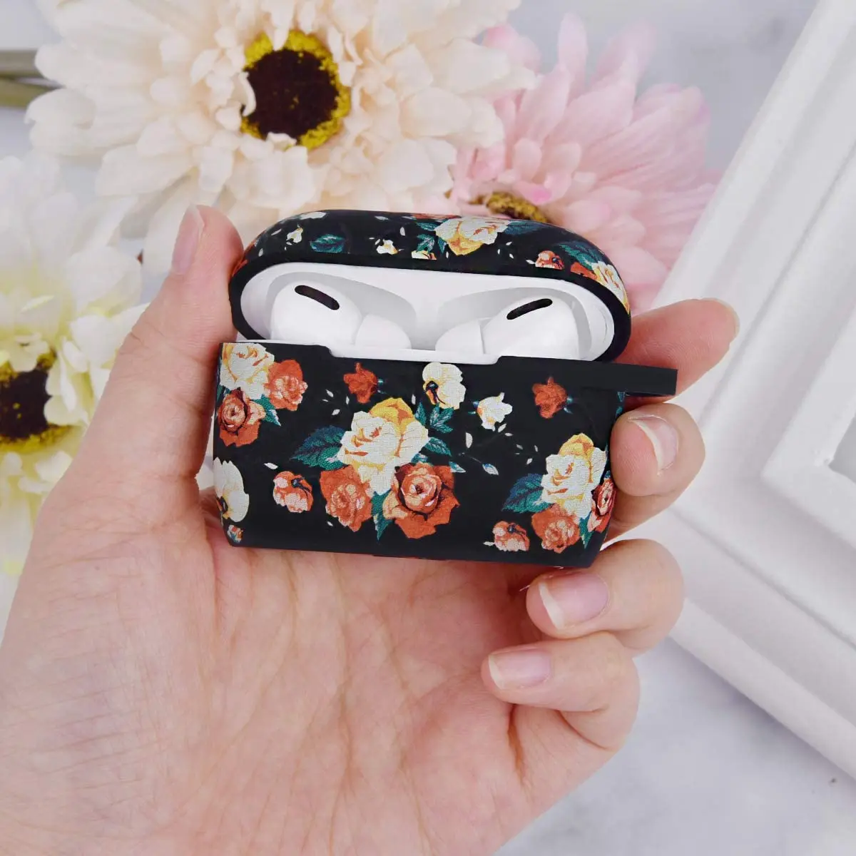 Super Discount Product Soft Silicone Fashion Cute Floral Black Rose Custom Earphone Case for Airpod Pro Silicone Case Cover