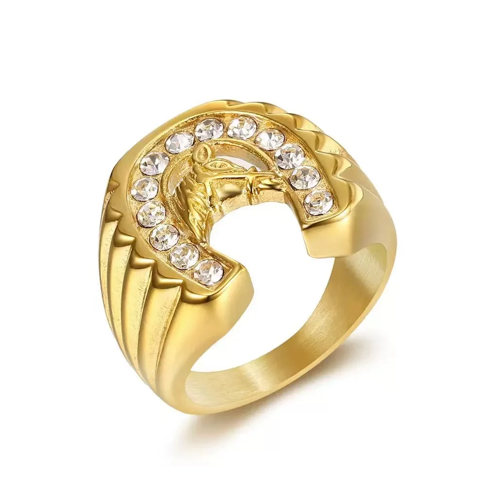 New Arrival Stainless Steel Punk Animal Waterproof Rings Fashion Fine Gold Plated Horse Head Men Jewelry Ring