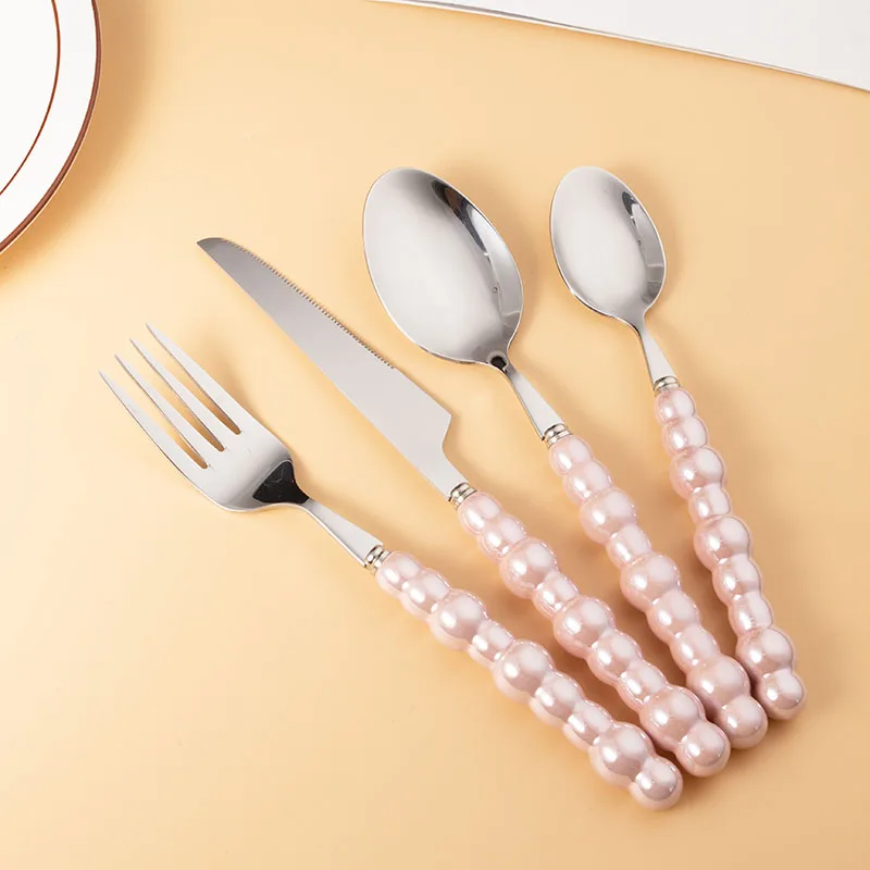 Ceramic Handle Luxury Spoon Fork And Knife Set Stainless Steel Silver Wedding Cutlery Set