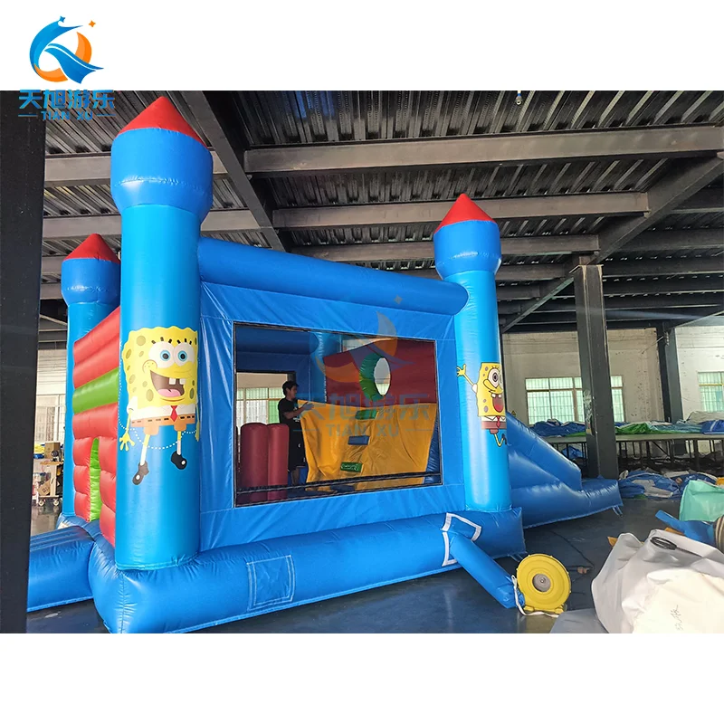 Wholesale Commercial 8x4m Inflatable SpongeBob Bouncy Castle Slide Outdoor Moonwalk Kids Jumper Playground Game For Party Rental