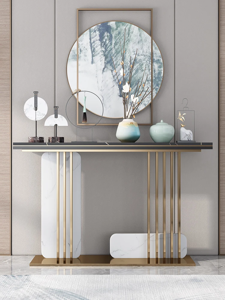 Latest design luxury marble or rock top silver side table modern stainless steel