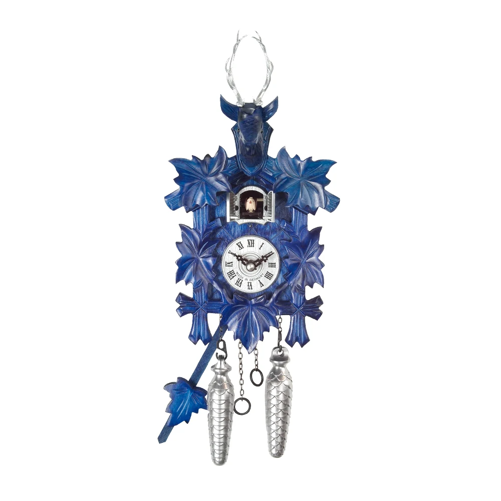 Лидер продаж, традиционные немецкие часы с 5-листовой кукушкой с синим оленем ручной работы в черном лесу для украшения дома