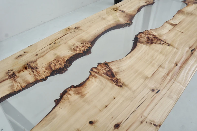 Home decoration luxury dining table on promotion available solid walnut wood epoxy resin river table