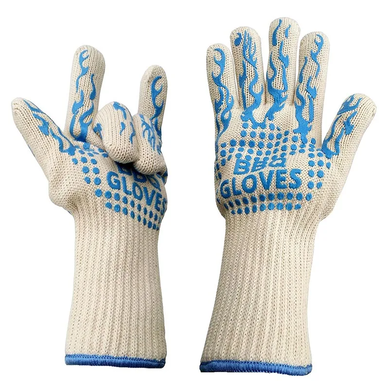 Extreme heat resistant aramid gloves white silicone oven mitten gloves with cotton liner for bakeries