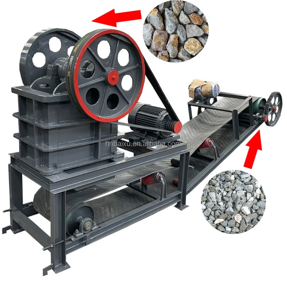 capacity 5t/h mini diesel granite rock pe200x300 jaw crusher with conveyor belt for sale