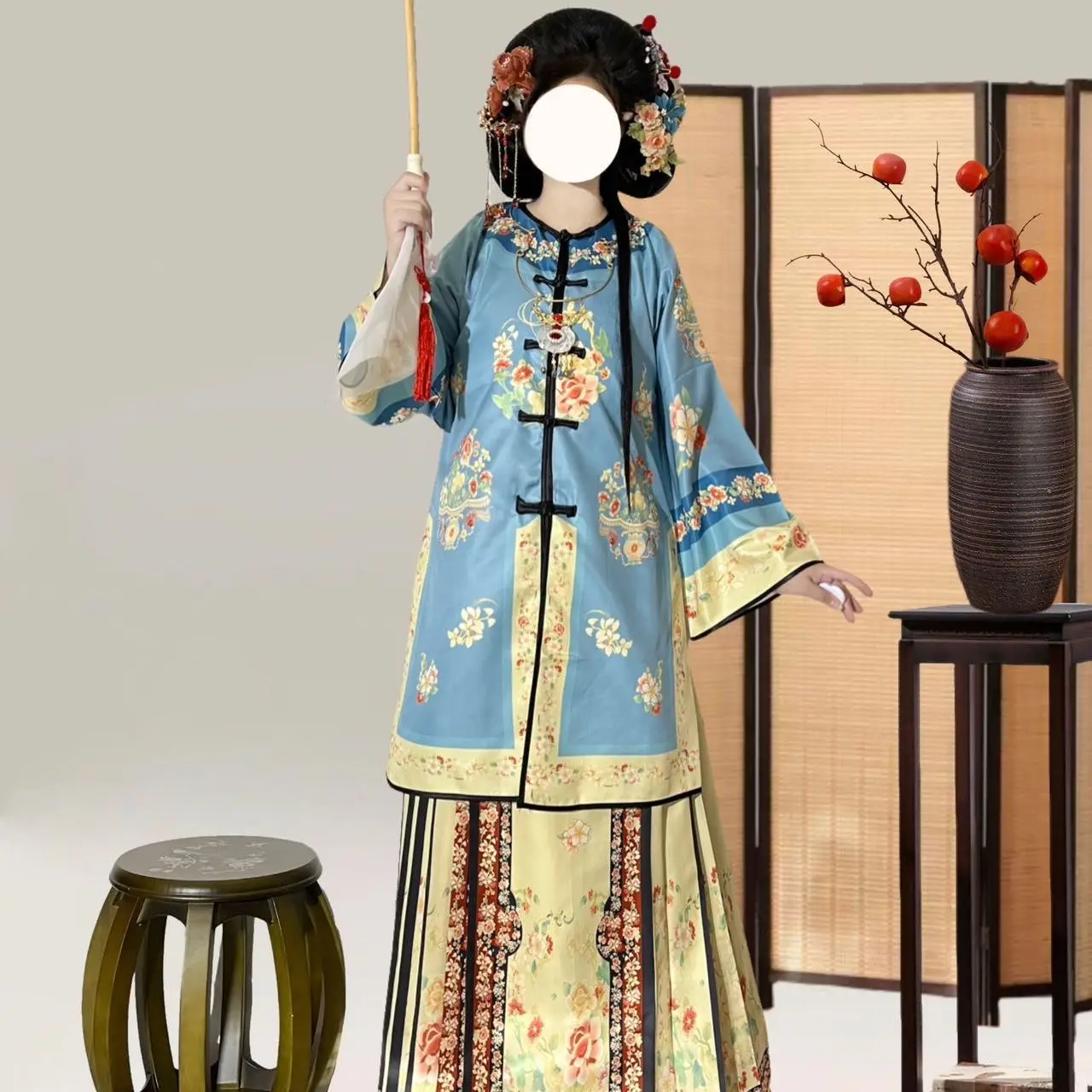 Hanfu women 2024 new Qing Han women horse skirt full set of Chinese style round collar