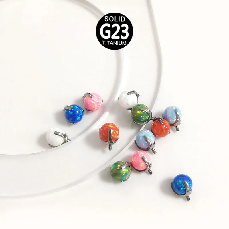 F136 Lip Nail Aobao 3/4/5mm Three claw Round Ball Opal Ball G23 Titanium Piercing Jewelry Accessories Tongue Nail Earbone Nail